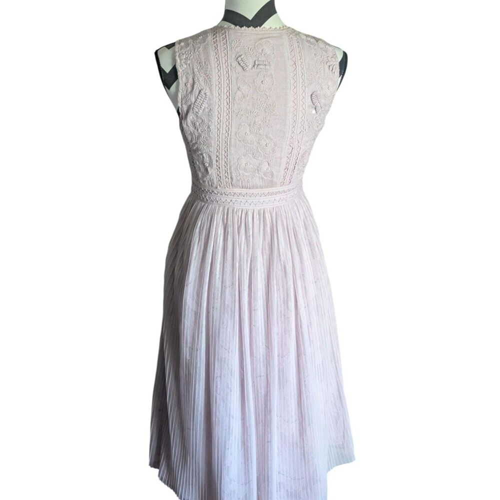 Anthropologie Moulinette Soeurs 0 Pink Lace Up Pleated Midi Dress - Picture 9 of 9